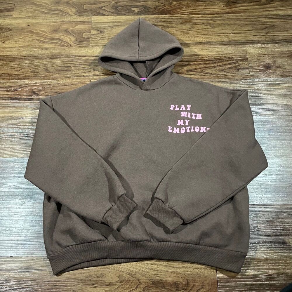 Edikted Play With My Emotions Hoodie Brown Long Sleeve Pullover Sweater Women XL
